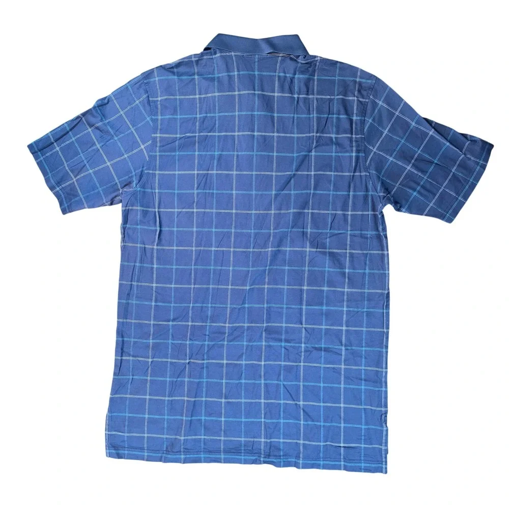 Peter‎ Millar Mens XL Blue Windowpane Check 100% Cotton Short Sleeve Polo Shirt
